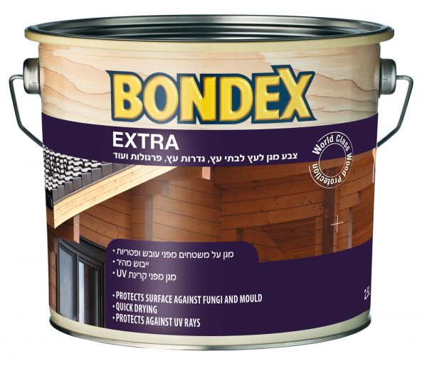 BONDEX צבע מגן לעץ חצי שקוף בגוון (בסיס מים) בונדקס אקסטרה 2.5/5L